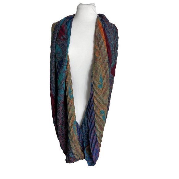 Écharpe Infinie (cowl) – Imprimé Abstrait Multicolore Et Rose – Accessoire Femme – Occasion Très Bon état